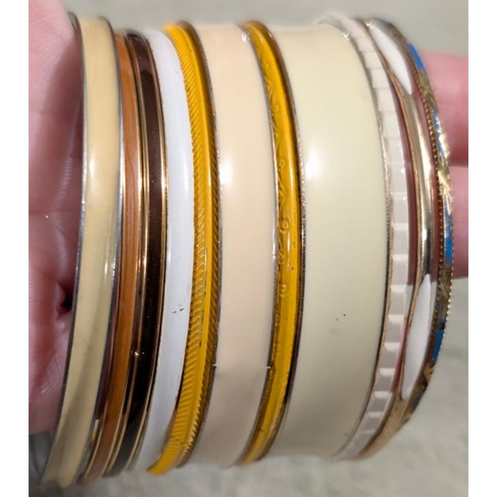 Stack Lot 11 Vintage‎ Enamel Bangles Bracelets Variety Styles Colors Widths Ages